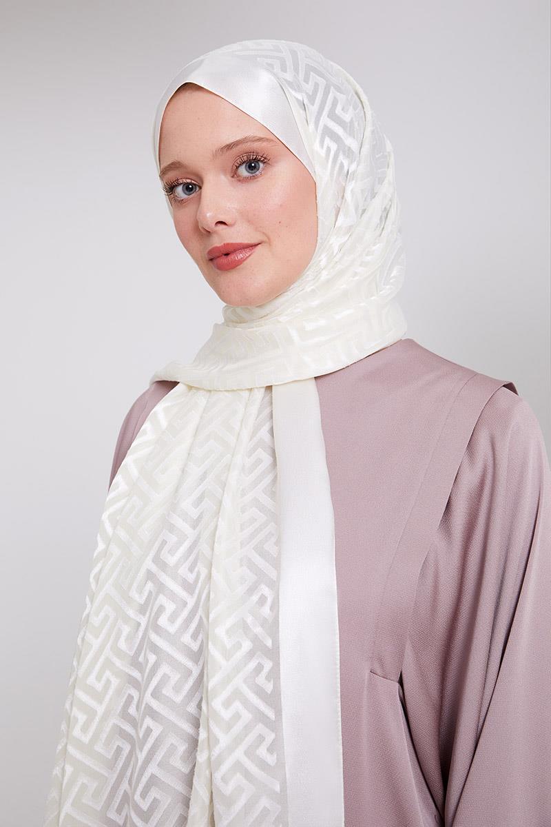 Fivescarf Ekru Labirent Desen Deluxe Devore Şal