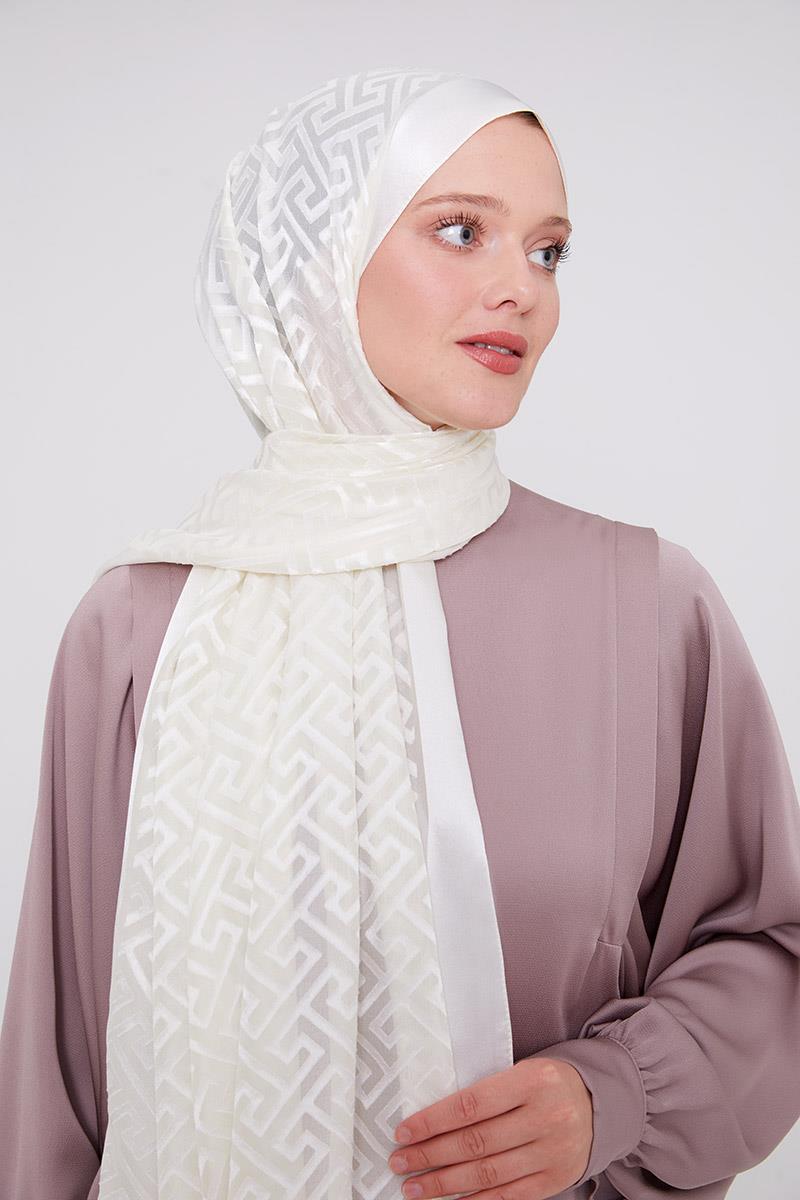 Fivescarf Ekru Labirent Desen Deluxe Devore Şal