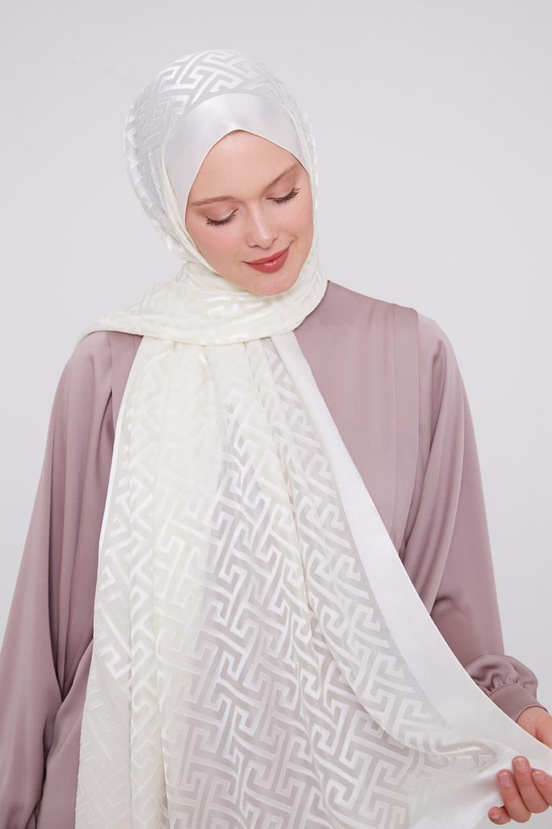 Fivescarf Ekru Labirent Desen Deluxe Devore Şal
