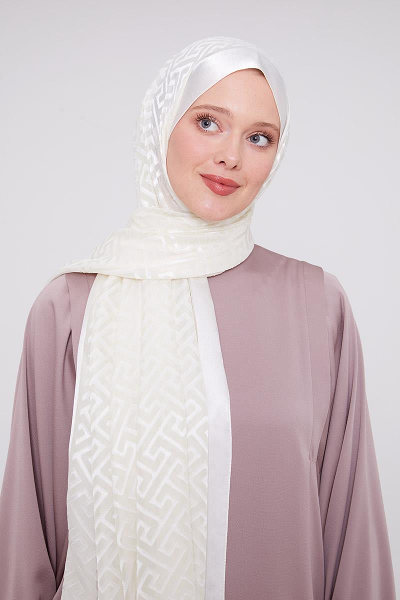 Fivescarf Ekru Labirent Desen Deluxe Devore Şal
