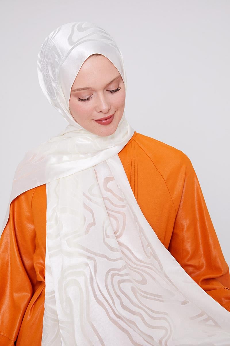 Fivescarf Ekru Soyut Desen Deluxe Devore Şal