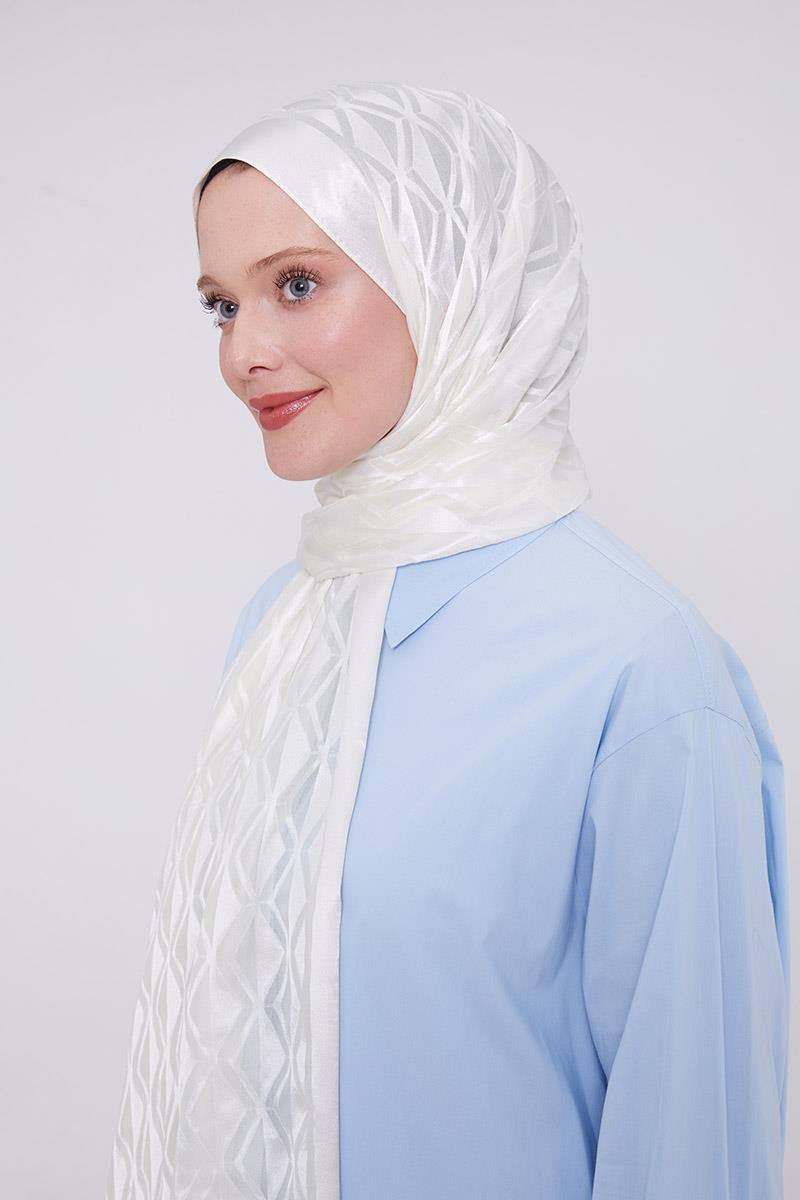 Fivescarf Ekru Üçgen Desen Deluxe Devore Şal