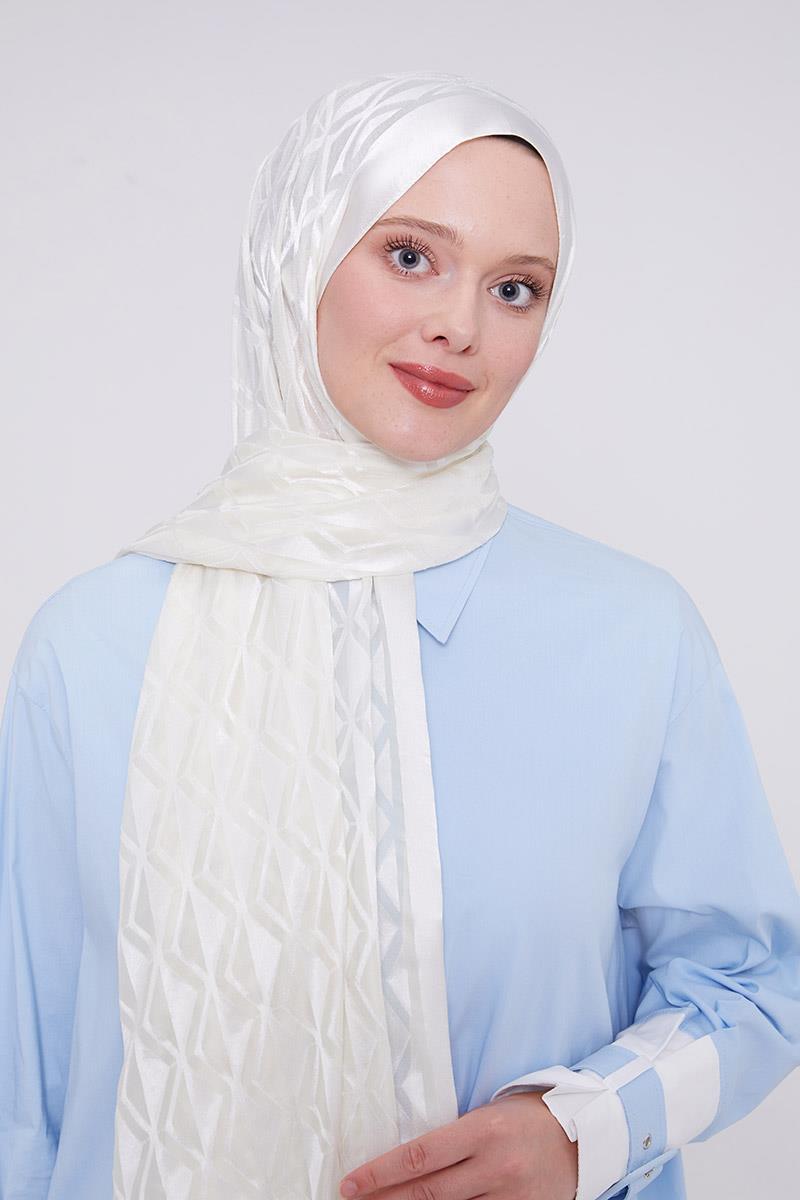 Fivescarf Ekru Üçgen Desen Deluxe Devore Şal