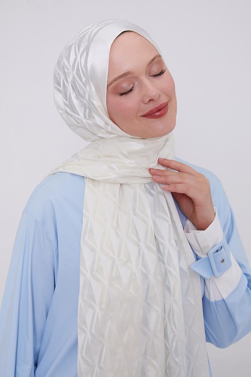 Fivescarf Ekru Üçgen Desen Deluxe Devore Şal