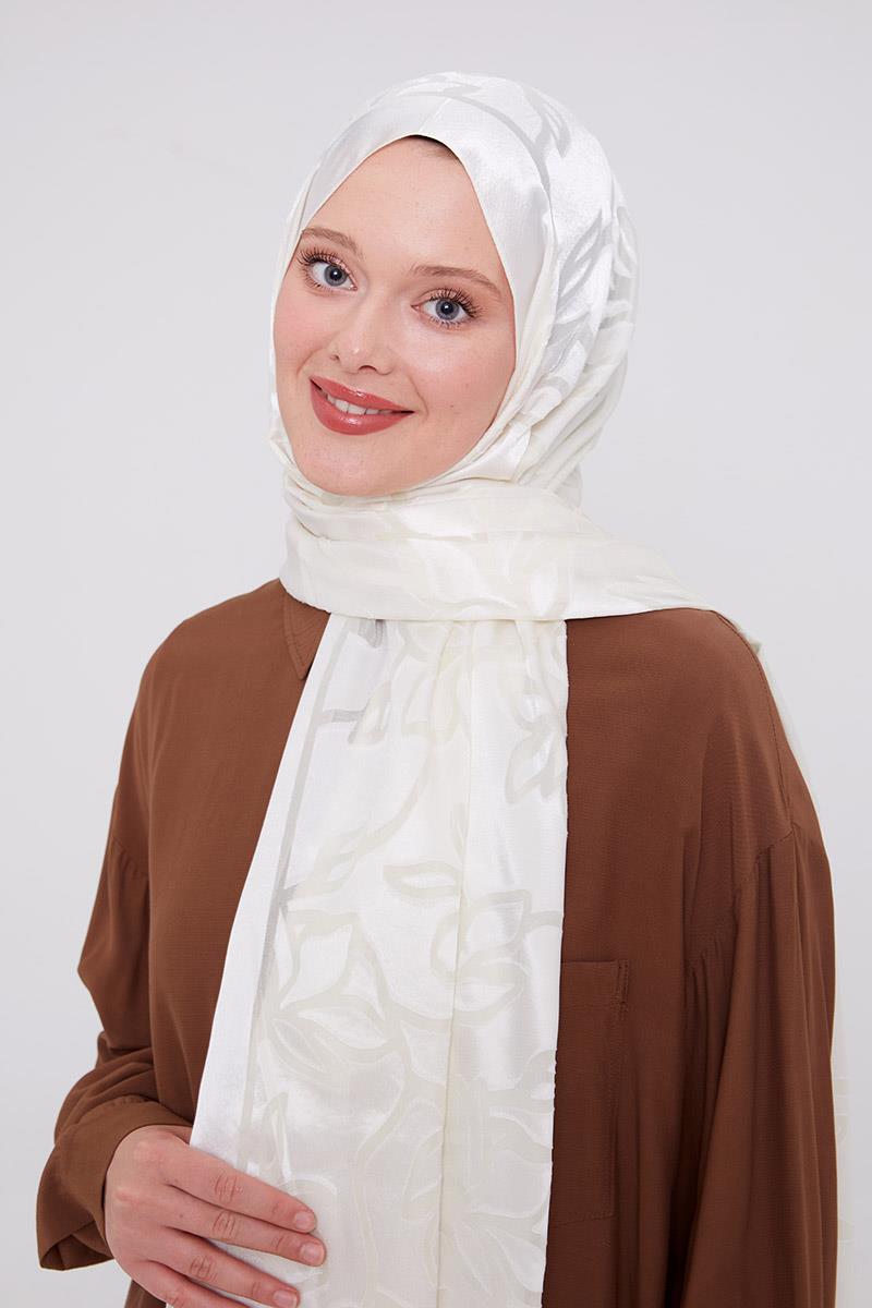 Fivescarf Ekru Yonca Desen Deluxe Devore Şal