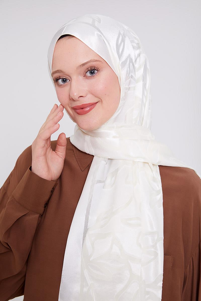 Fivescarf Ekru Yonca Desen Deluxe Devore Şal
