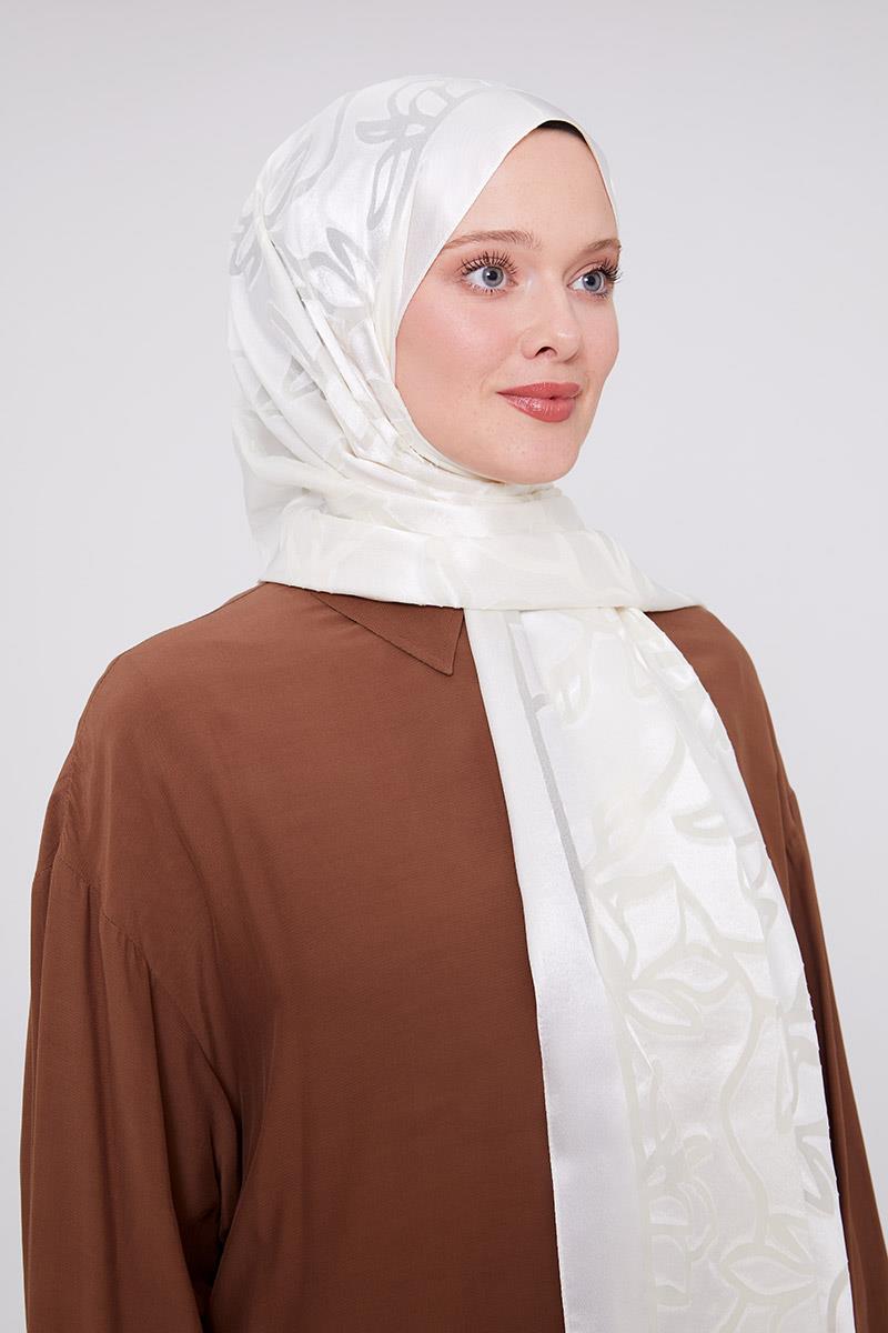 Fivescarf Ekru Yonca Desen Deluxe Devore Şal