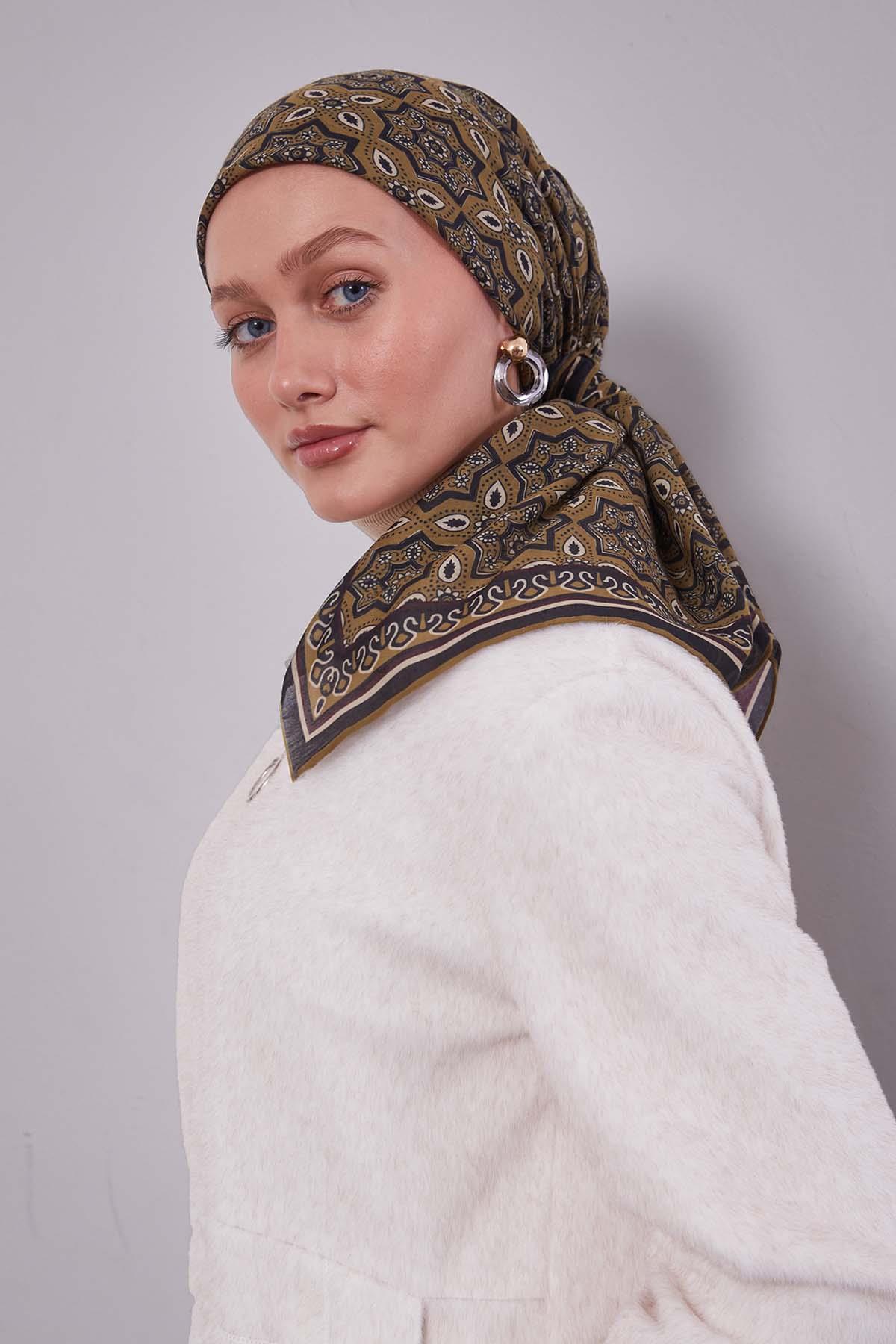 Fivescarf Fıstık Yeşili Motif Desen Silk Coton Eşarp