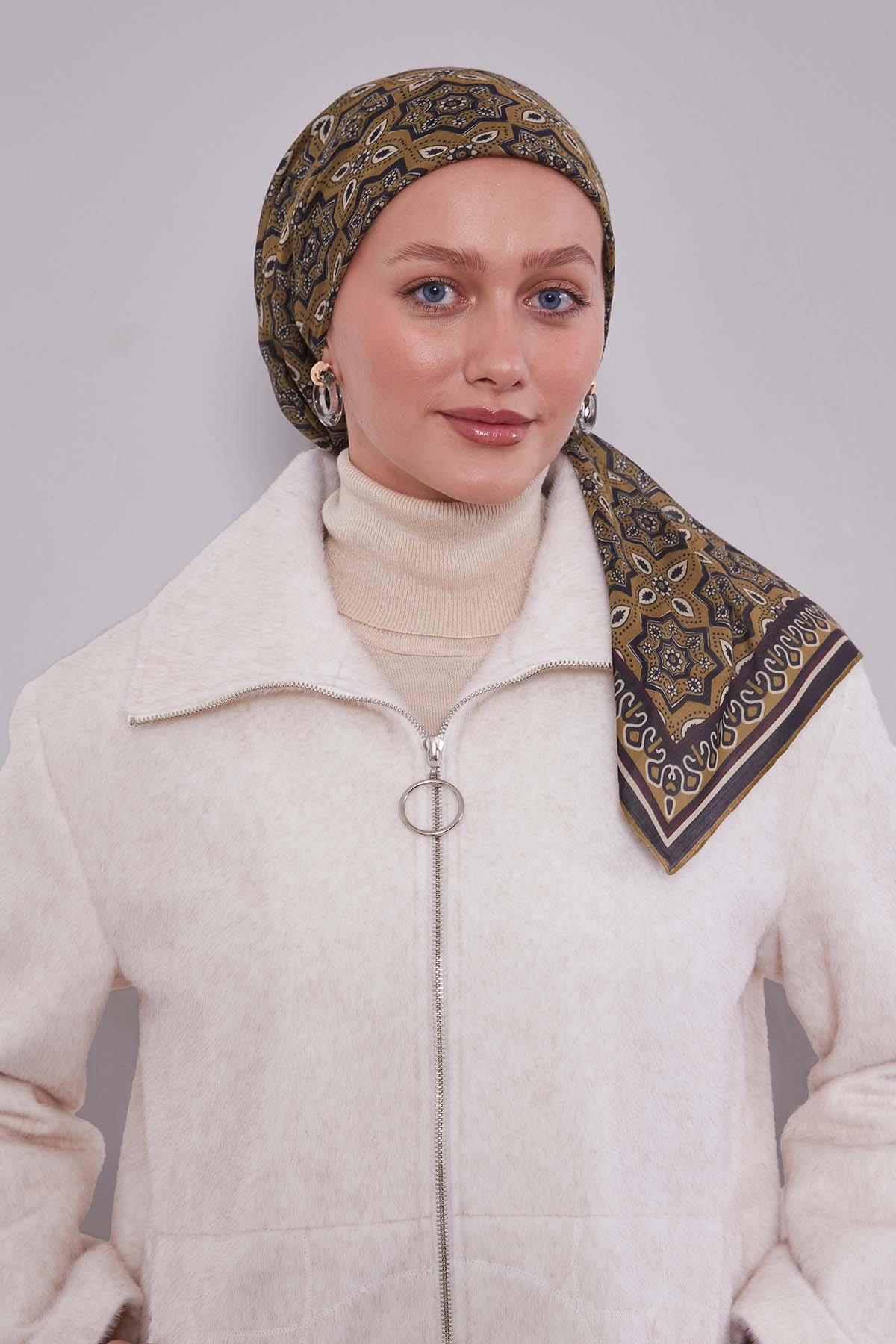 Fivescarf Fıstık Yeşili Motif Desen Silk Coton Eşarp