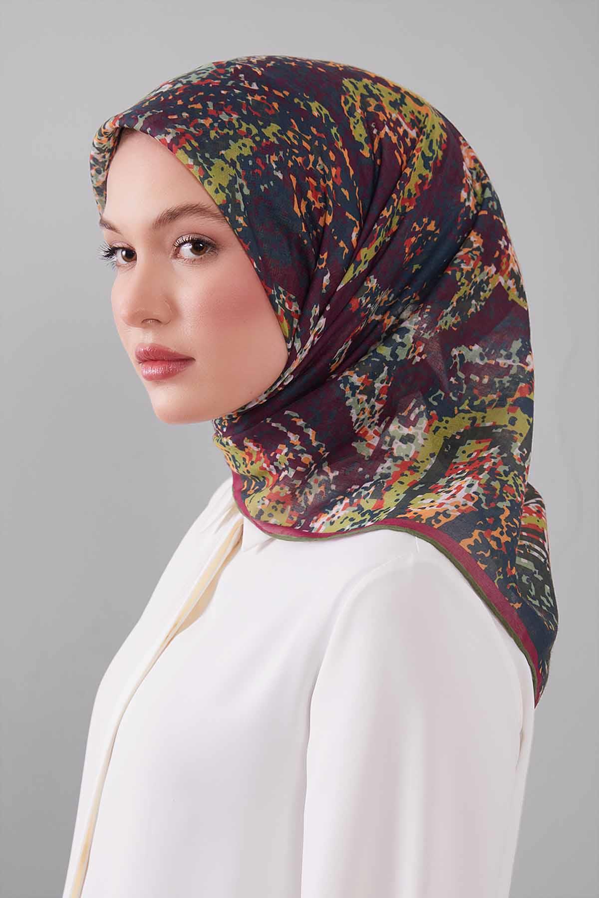 Fivescarf Fıstık Yeşili Mozaik Desen Silk Coton Eşarp