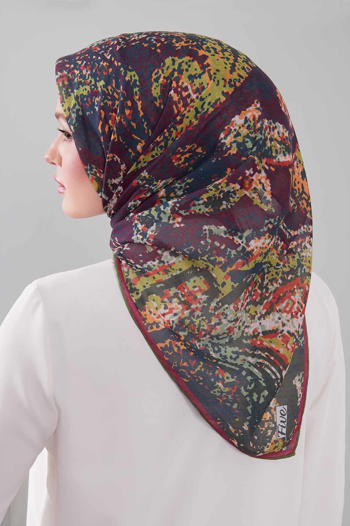 Fivescarf Fıstık Yeşili Mozaik Desen Silk Coton Eşarp