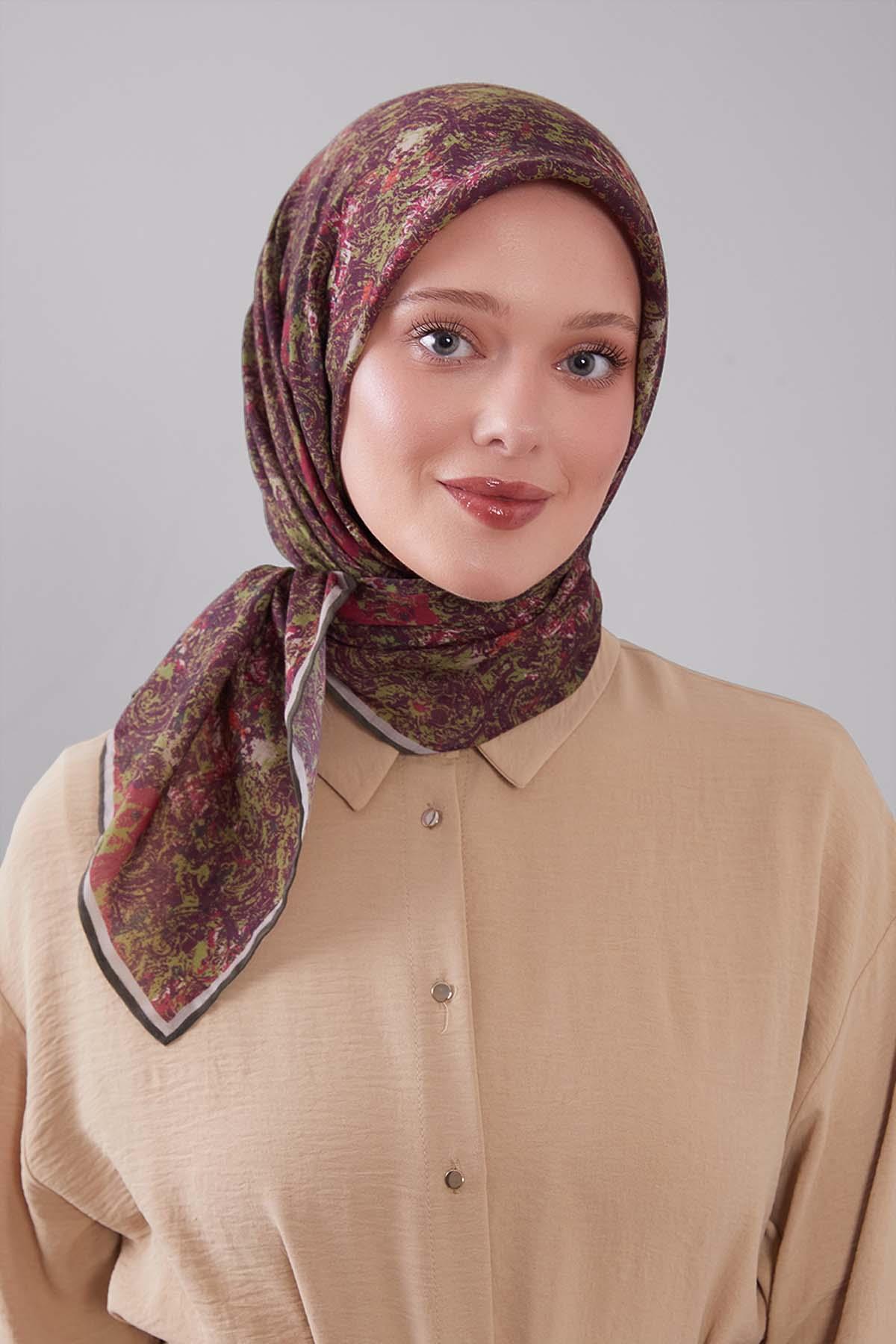 Fivescarf Fıstık Yeşili Retro Çiçek Desen Silk Coton Eşarp
