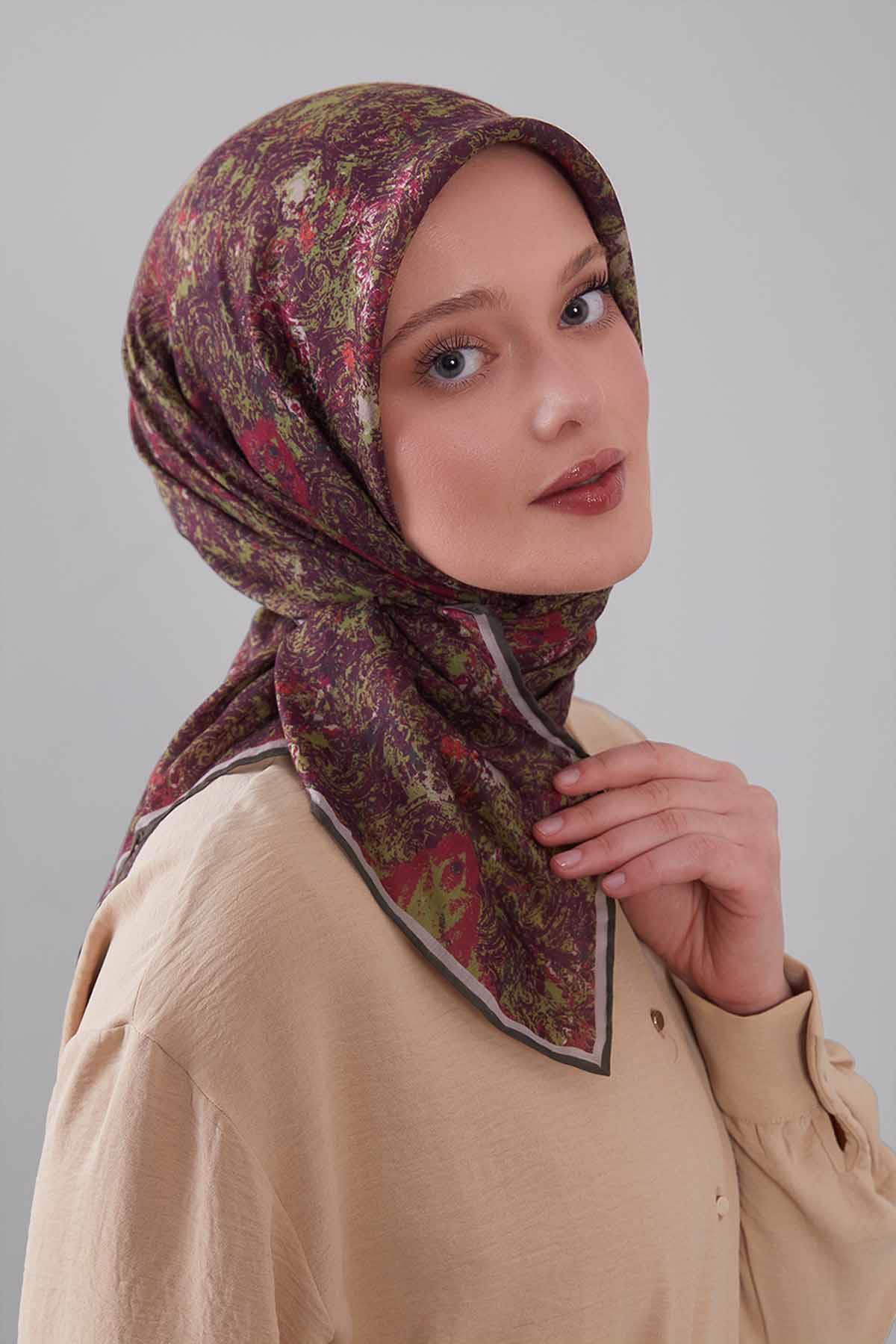 Fivescarf Fıstık Yeşili Retro Çiçek Desen Silk Coton Eşarp