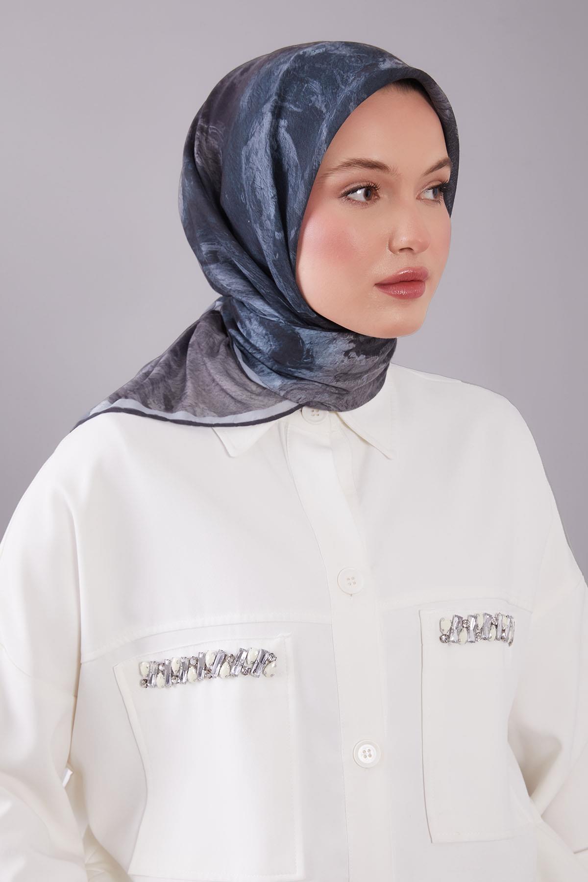 Fivescarf Füme Dalga Desen Silk Coton Eşarp