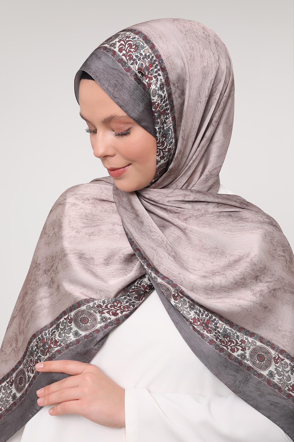 Fivescarf Füme Şeritli Etnik Desen Brand Şal