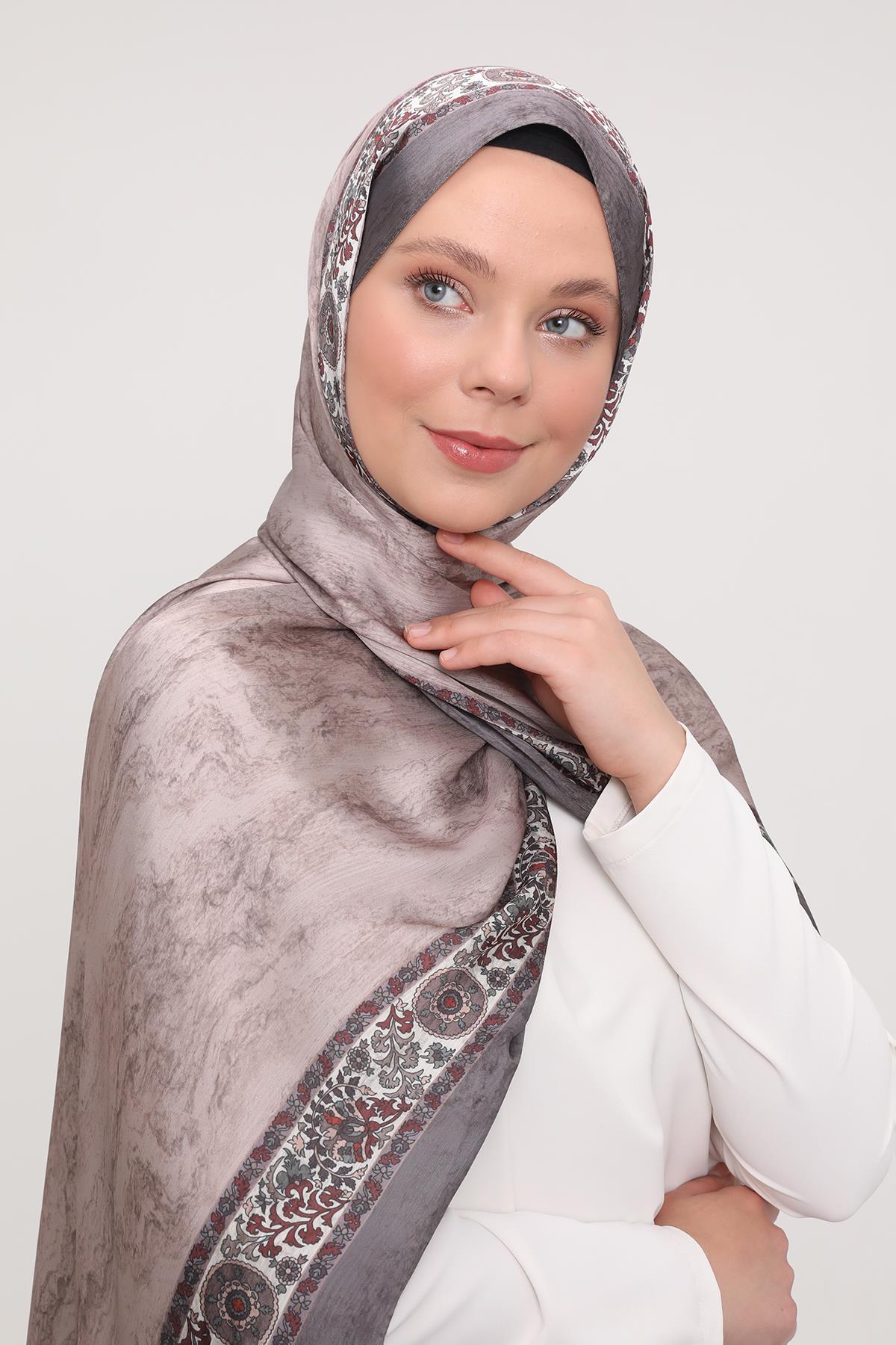 Fivescarf Füme Şeritli Etnik Desen Brand Şal