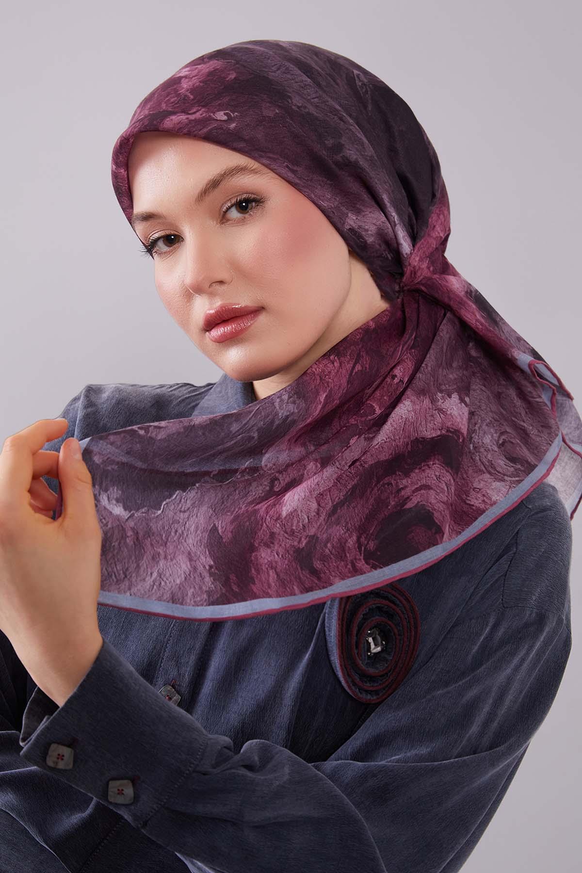 Fivescarf Fuşya Dalga Desen Silk Coton Eşarp