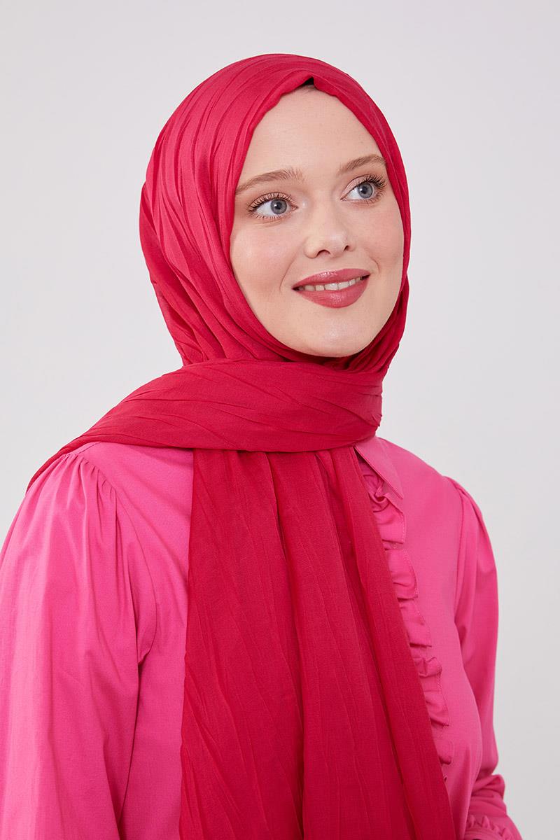Fivescarf Fuşya Pliseli Pamuklu Şal