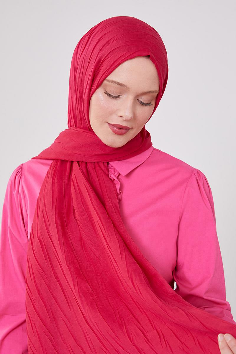 Fivescarf Fuşya Pliseli Pamuklu Şal