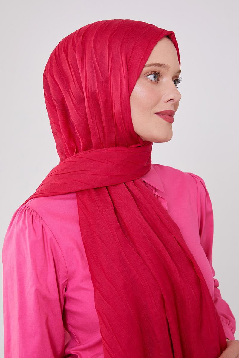 Fivescarf Fuşya Pliseli Pamuklu Şal