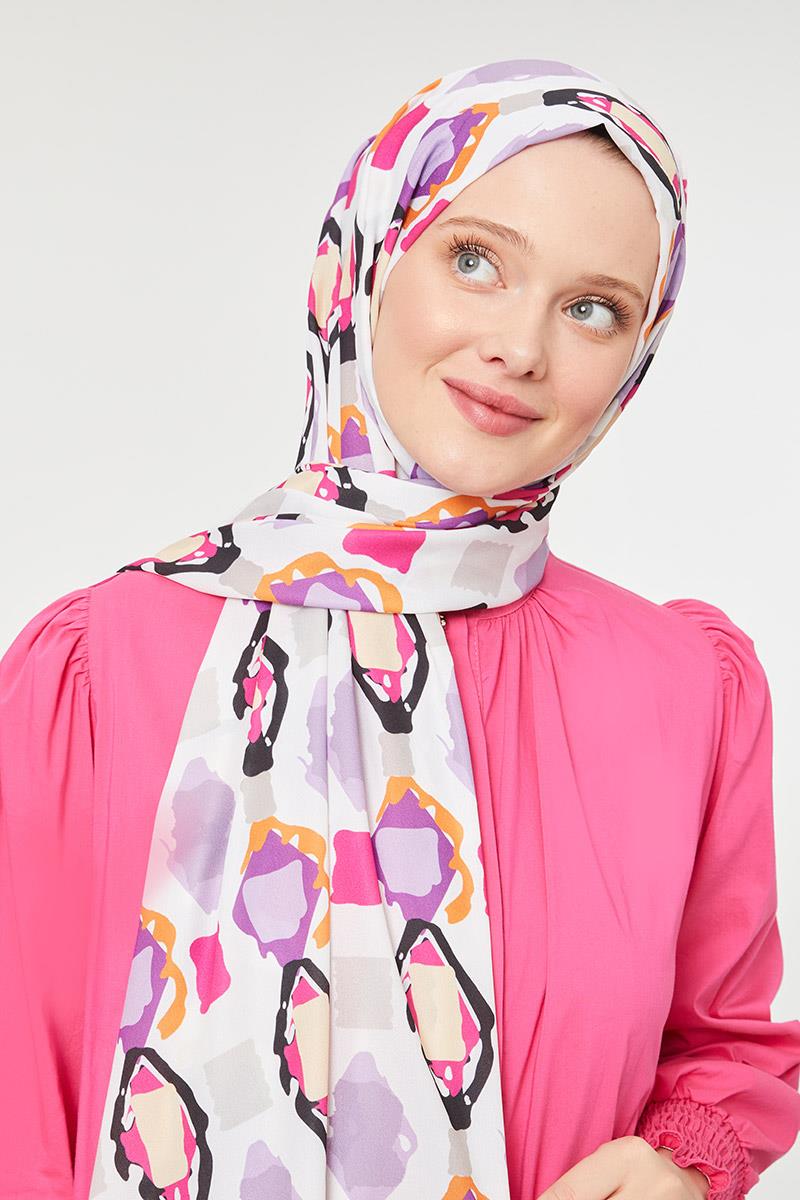 Fivescarf Fuşya Üçgen Desen Mono Krep Şal