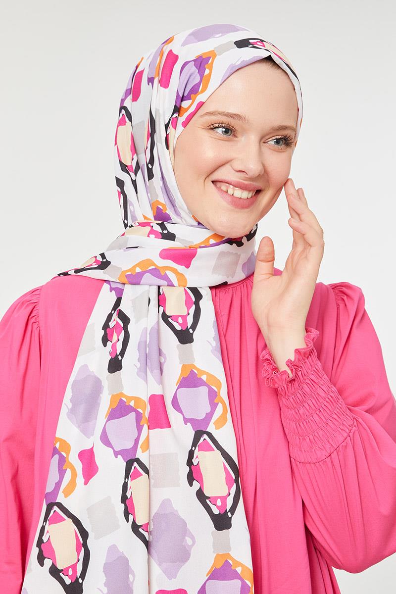 Fivescarf Fuşya Üçgen Desen Mono Krep Şal