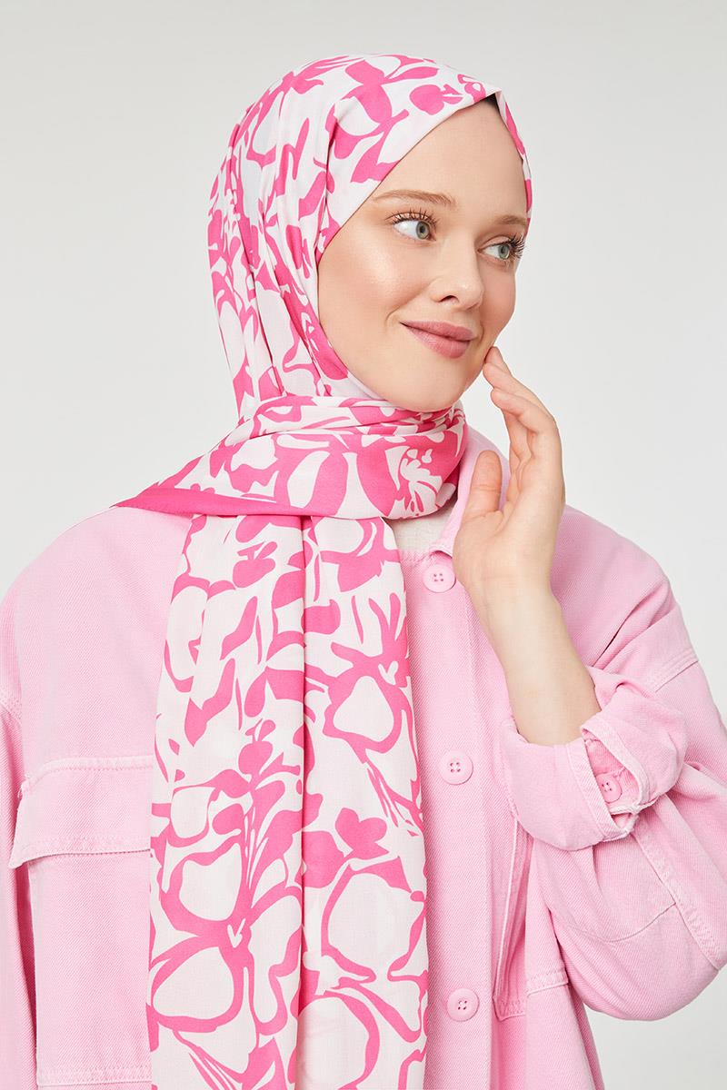 Fivescarf Fuşya Yonca Desen Mono Şal