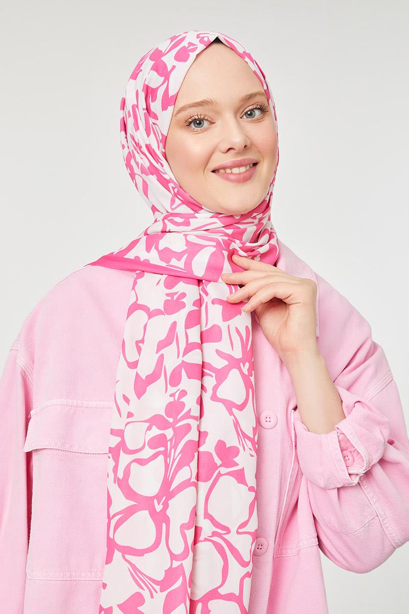 Fivescarf Fuşya Yonca Desen Mono Şal