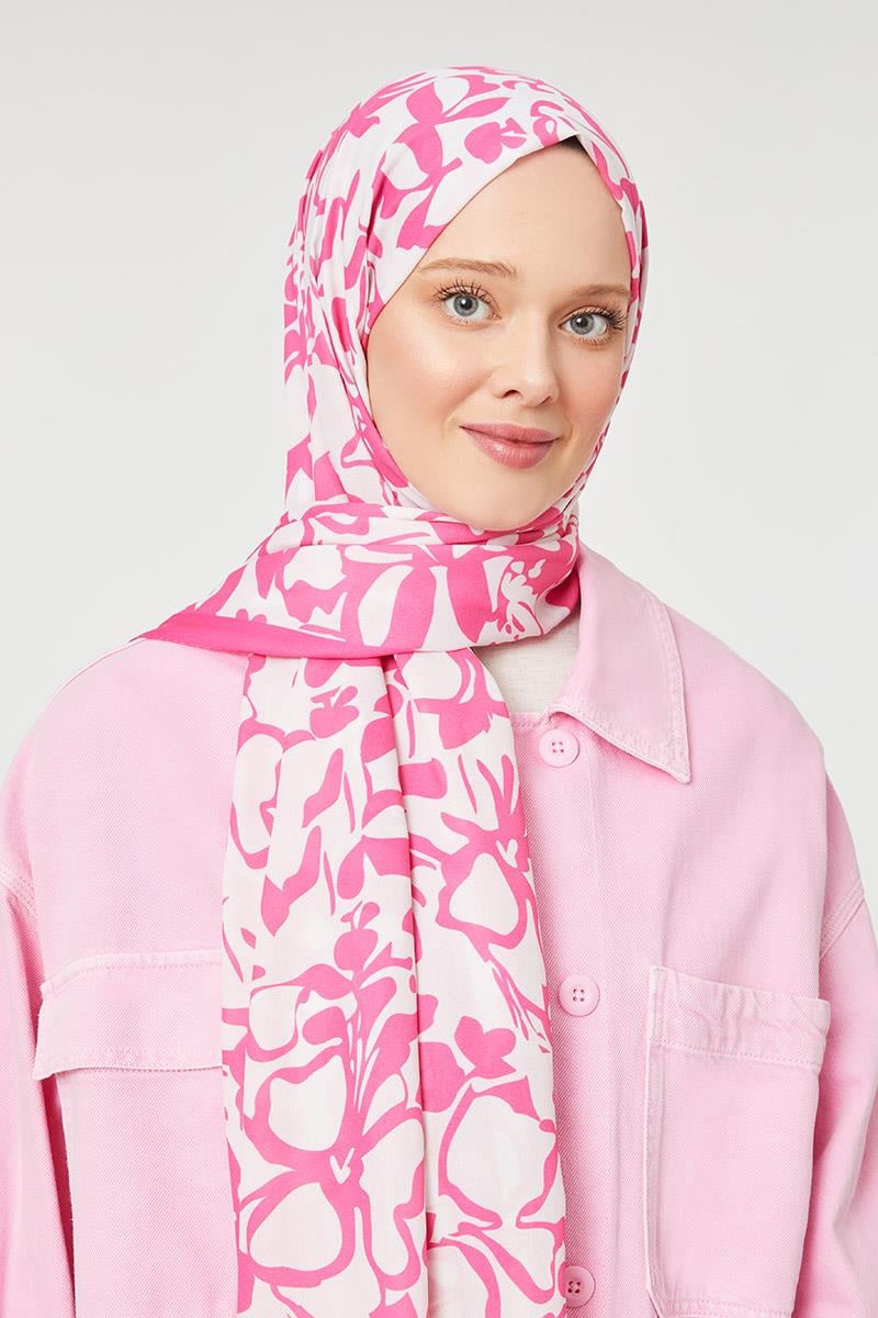 Fivescarf Fuşya Yonca Desen Mono Şal