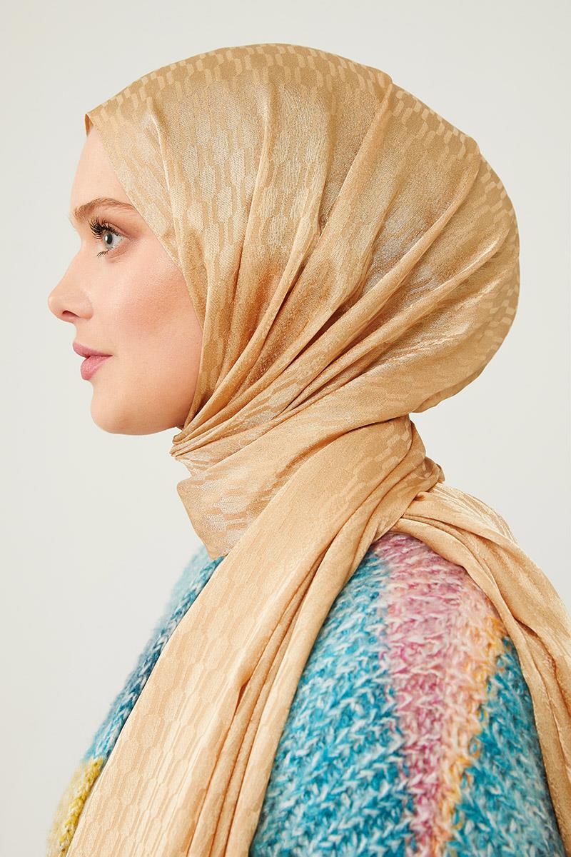 Fivescarf Gold Burgu Desen Jakarlı Elegance Şal