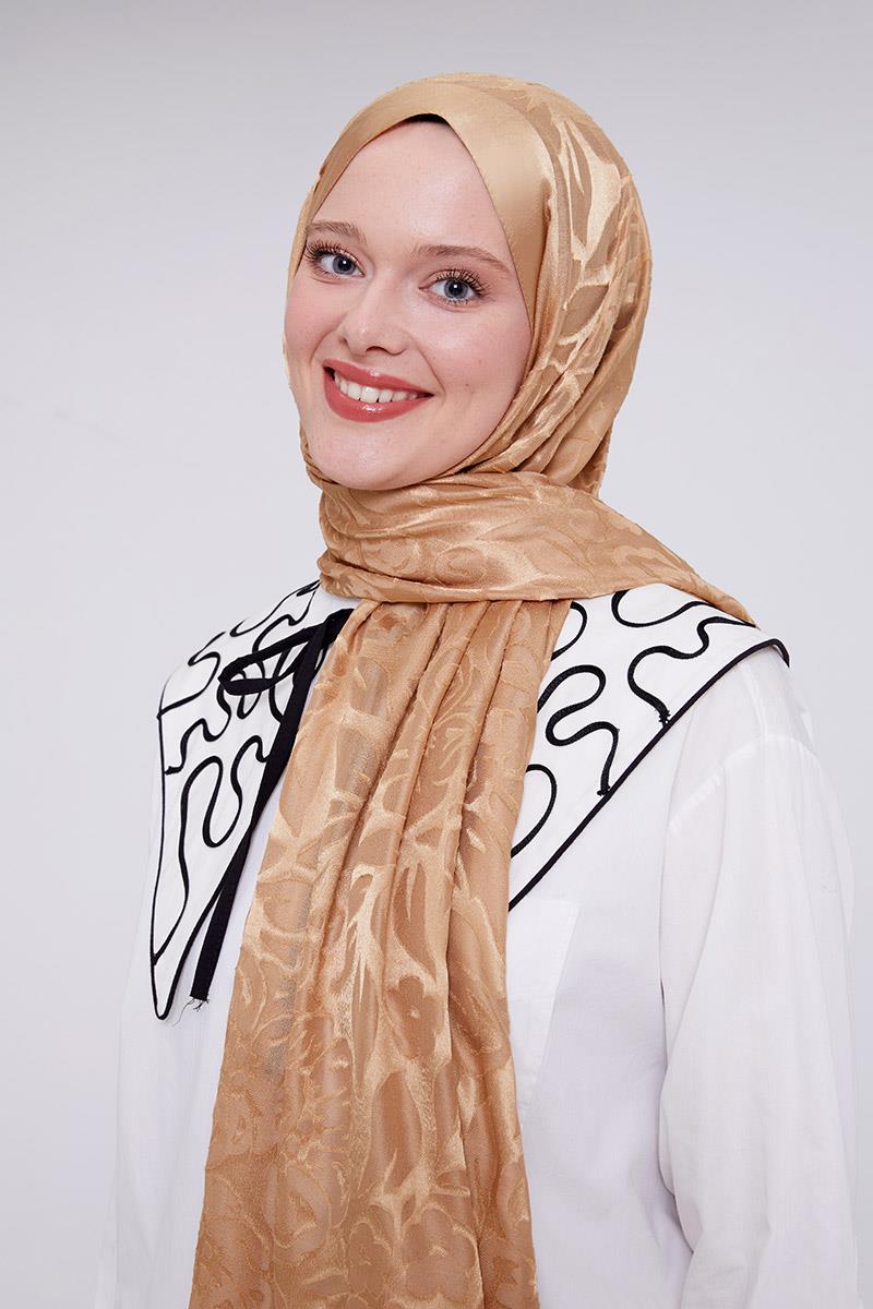Fivescarf Gold Çiçek Desen Deluxe Devore Şal