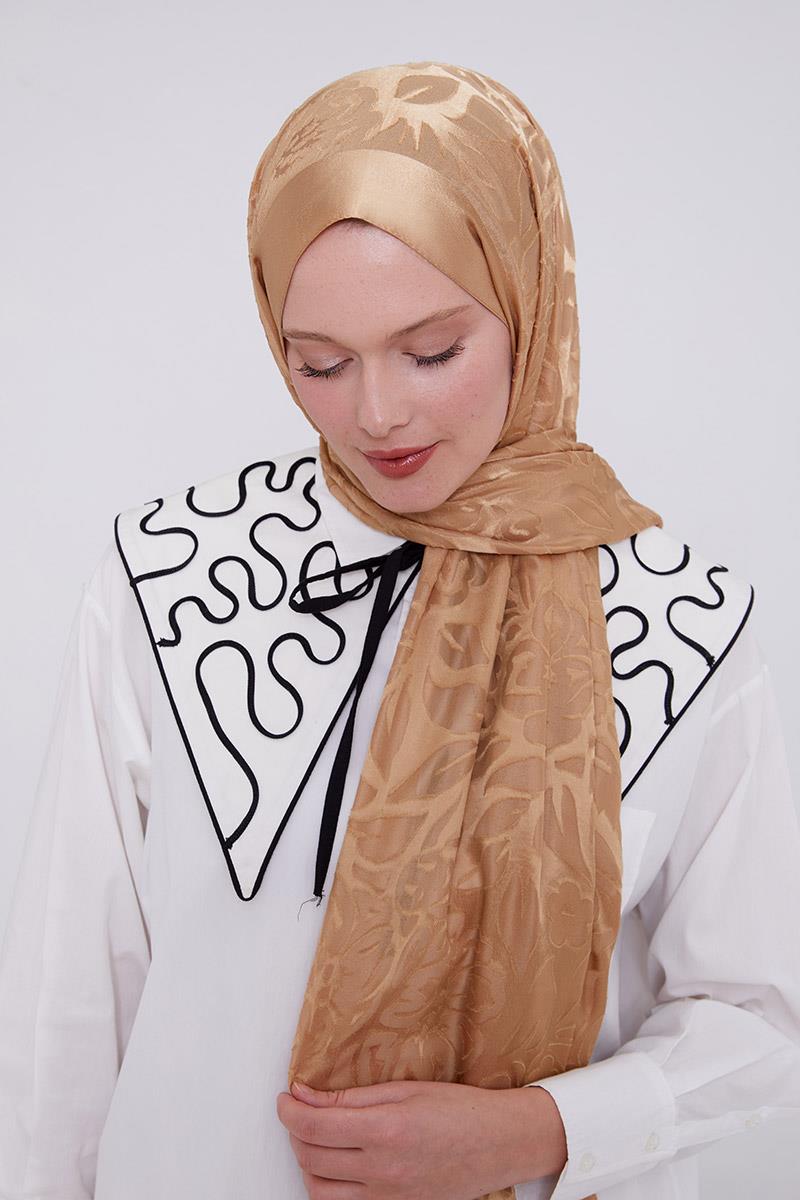 Fivescarf Gold Çiçek Desen Deluxe Devore Şal