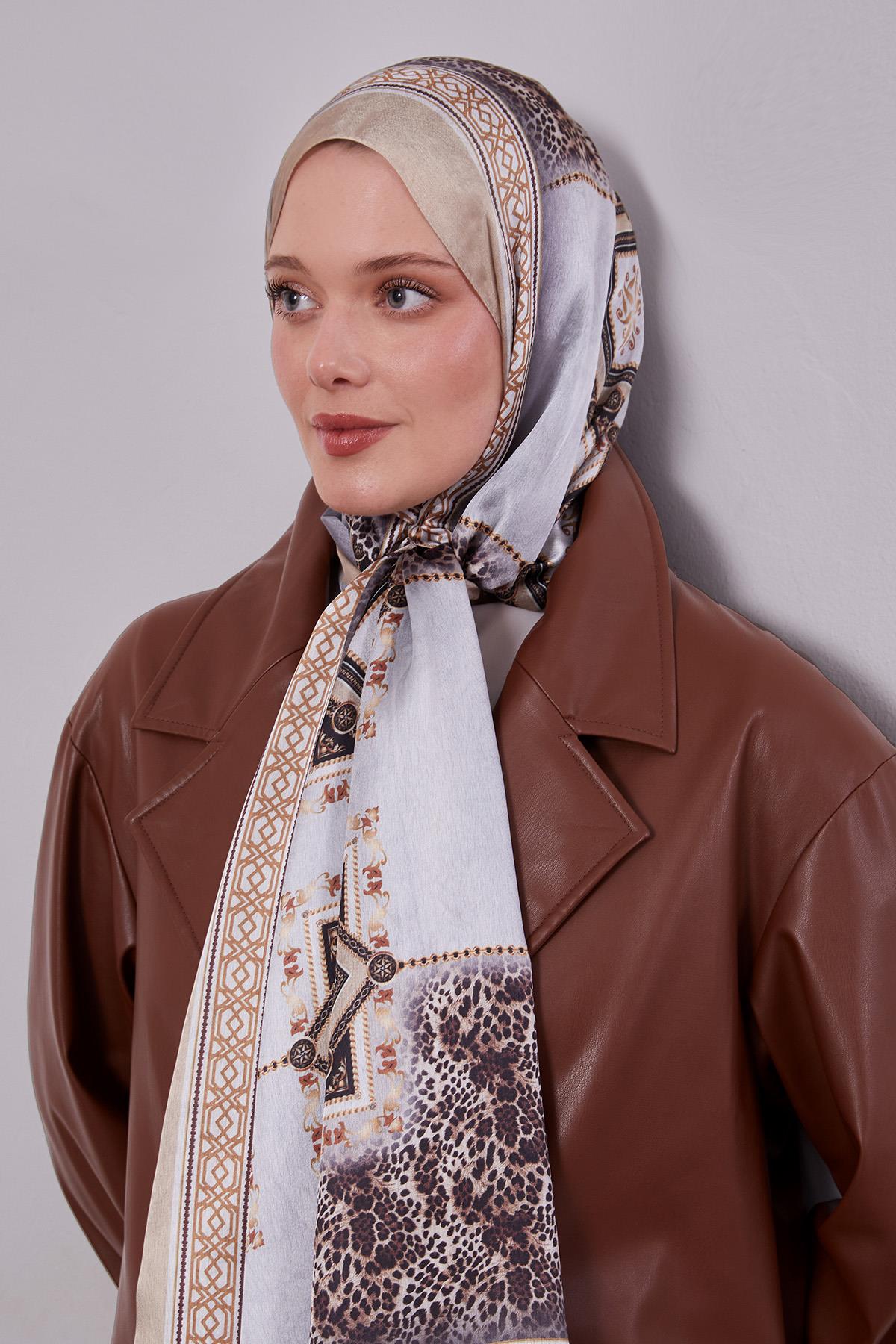 Fivescarf Gold Geometrik Desen Vual İpek Şal