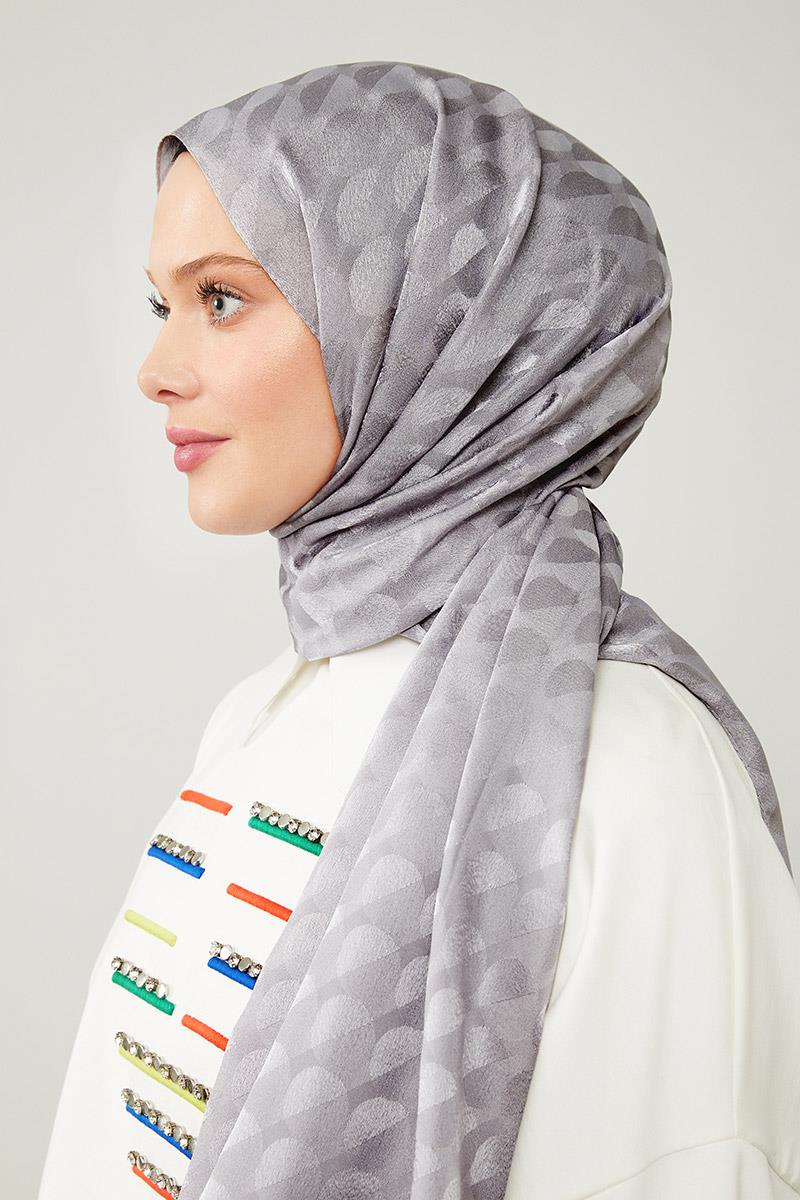 Fivescarf Gri Ay Desen Jakarlı Elegance Şal