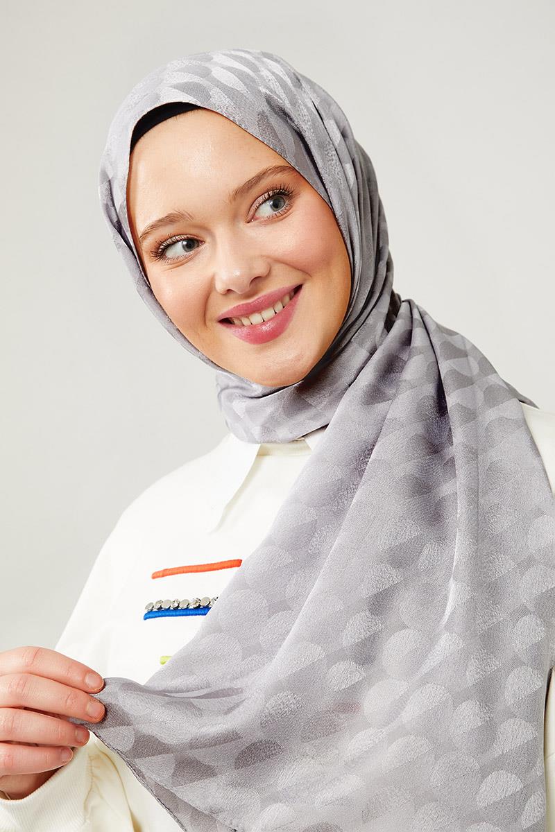 Fivescarf Gri Ay Desen Jakarlı Elegance Şal