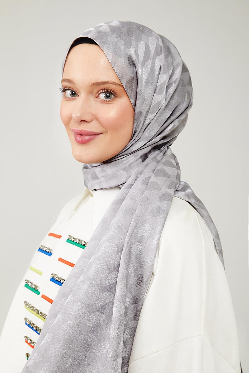Fivescarf Gri Ay Desen Jakarlı Elegance Şal