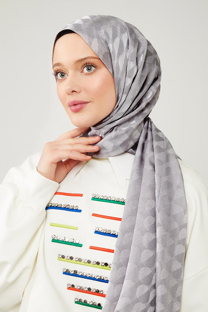 Fivescarf Gri Ay Desen Jakarlı Elegance Şal