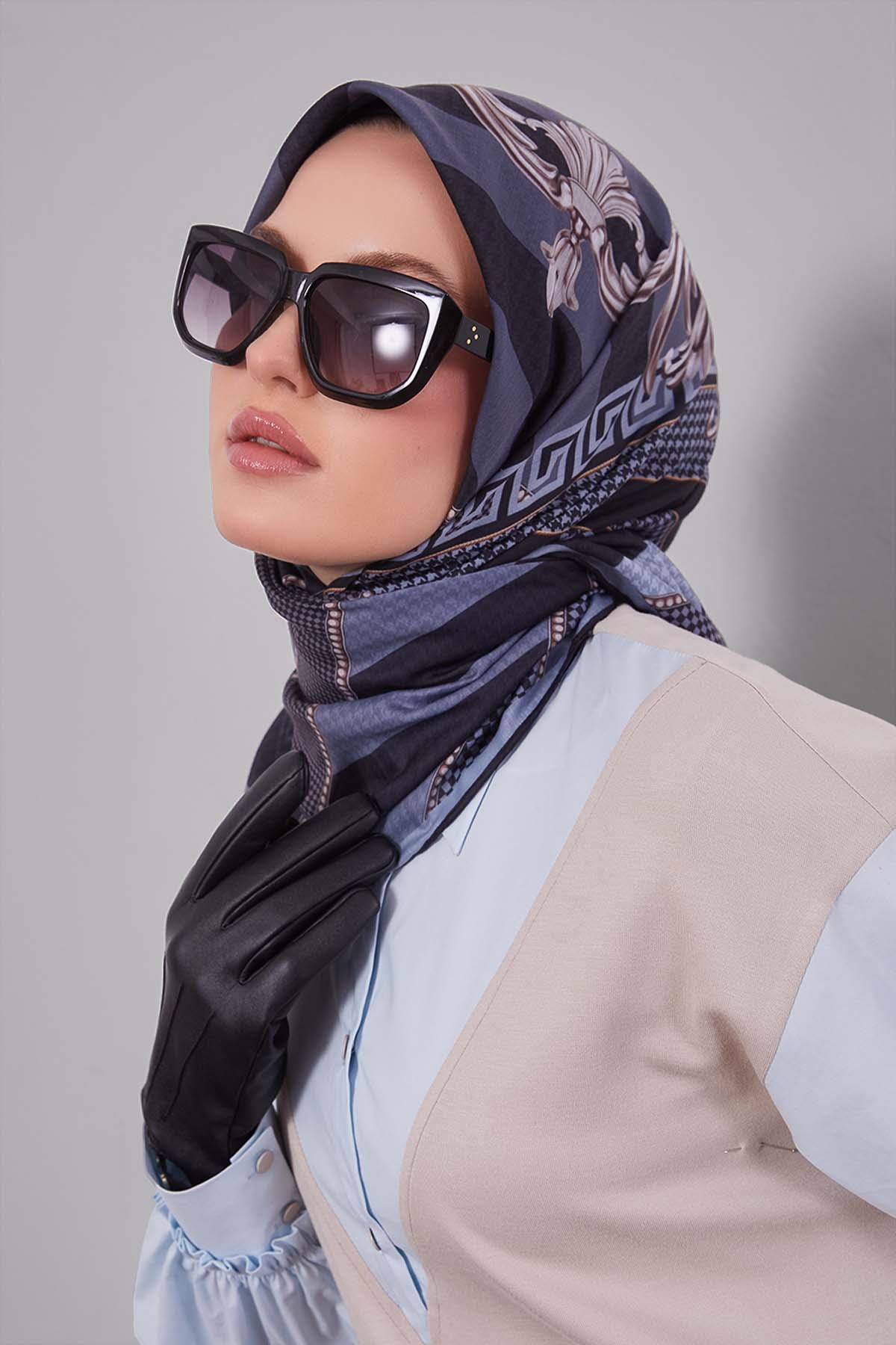 Fivescarf Gri Boncuk Desen Silk Coton Eşarp