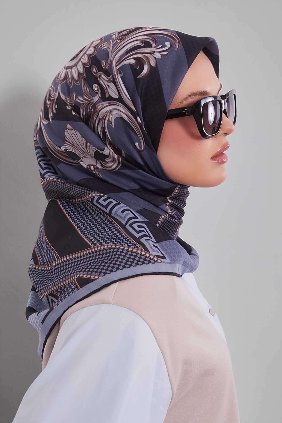 Fivescarf Gri Boncuk Desen Silk Coton Eşarp