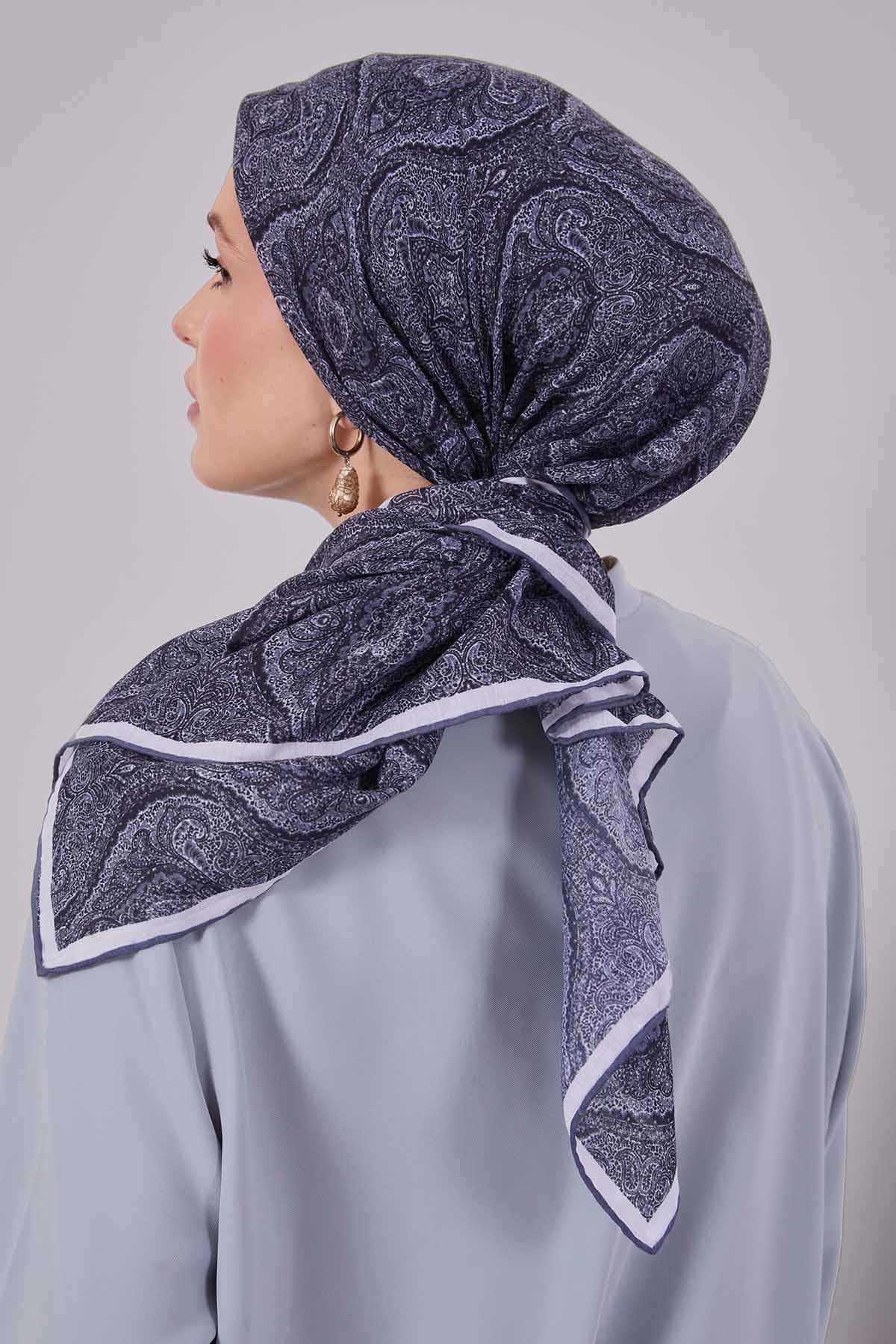 Fivescarf Gri Çini Desen Silk Coton Eşarp