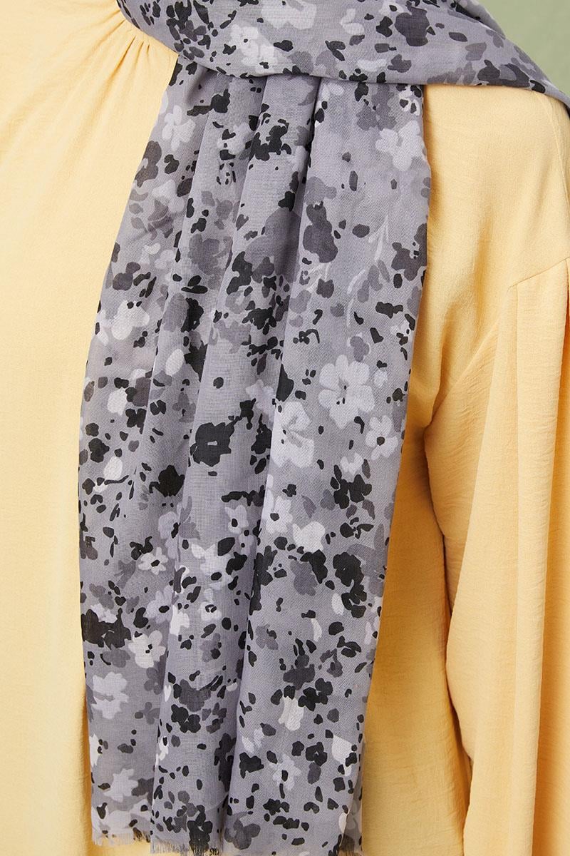 Fivescarf Gri Desenli Cotton Şal