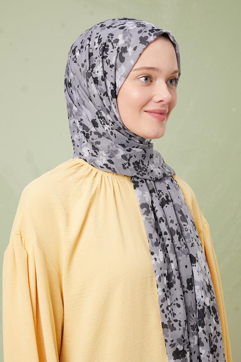 Fivescarf Gri Desenli Cotton Şal