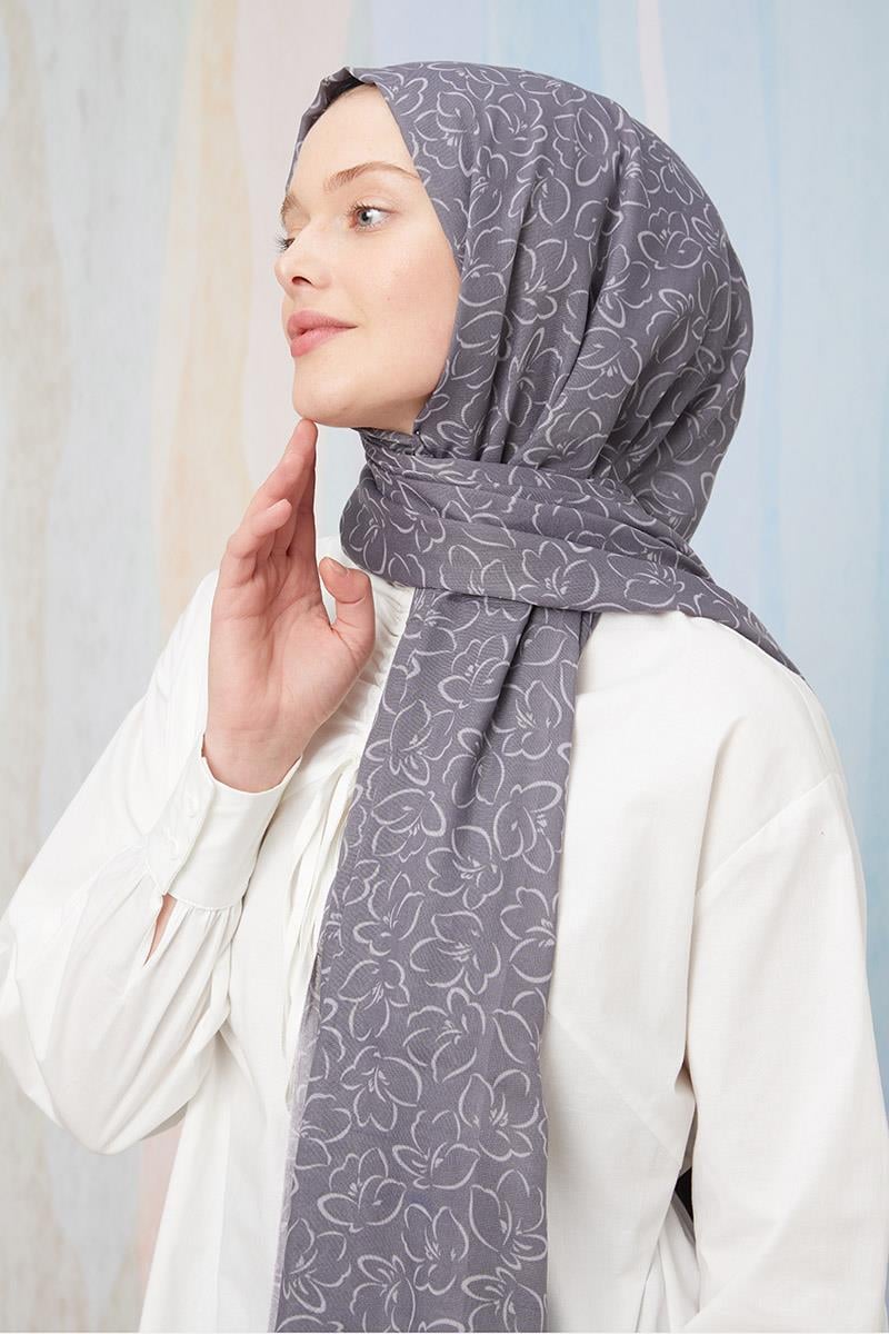 Fivescarf Gri Desenli Cotton Şal
