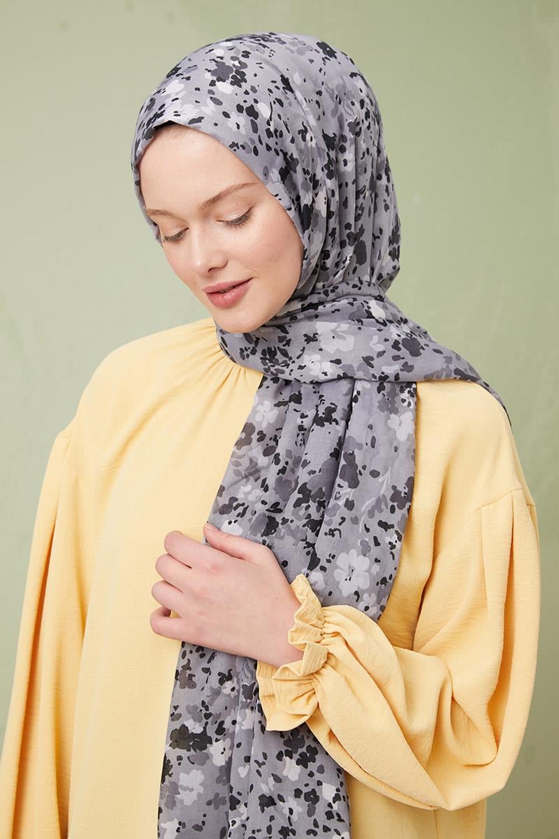 Fivescarf Gri Desenli Cotton Şal