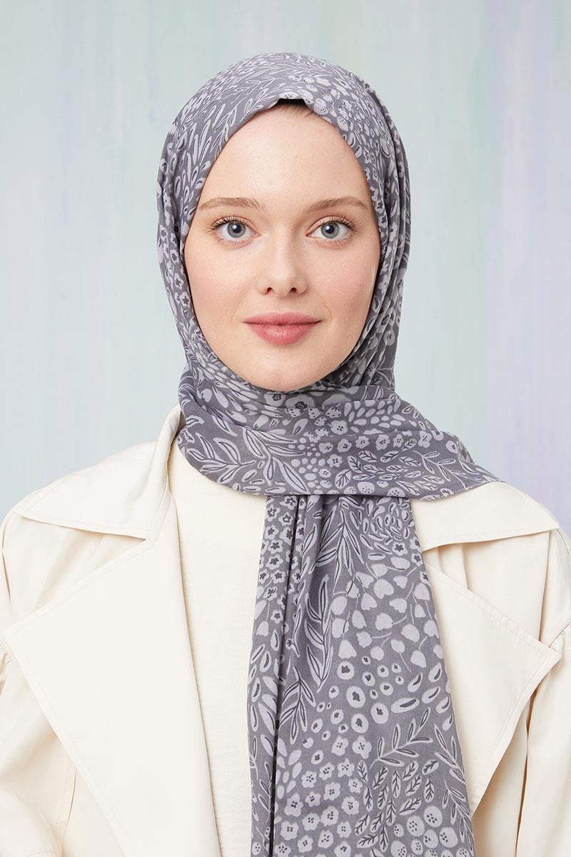 Fivescarf Gri Desenli Cotton Şal