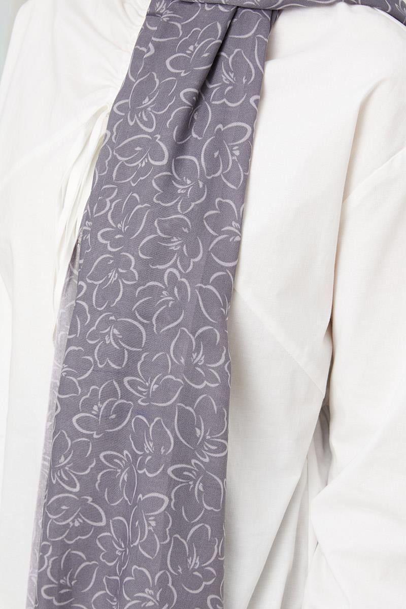 Fivescarf Gri Desenli Cotton Şal