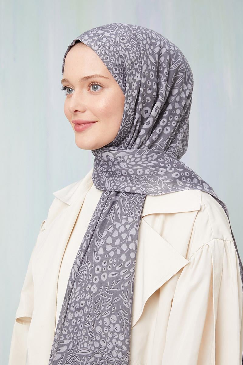Fivescarf Gri Desenli Cotton Şal
