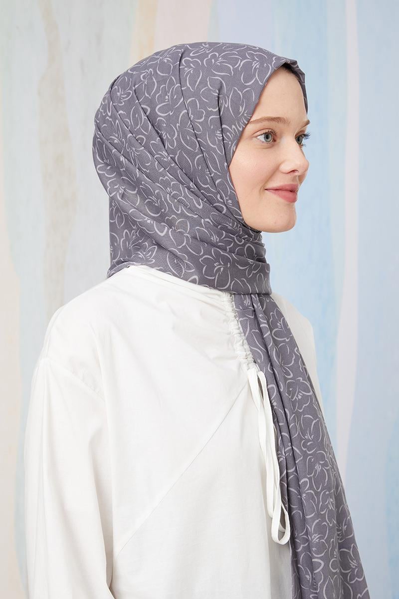Fivescarf Gri Desenli Cotton Şal