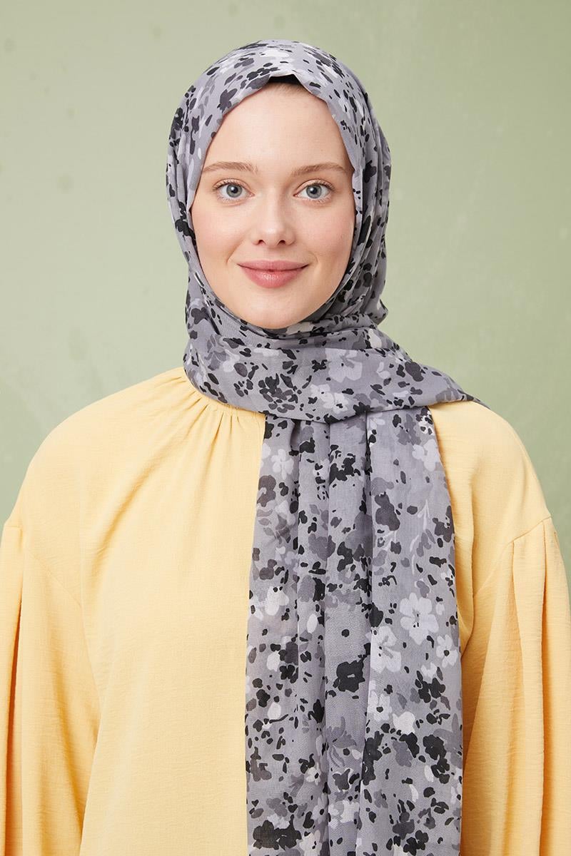 Fivescarf Gri Desenli Cotton Şal