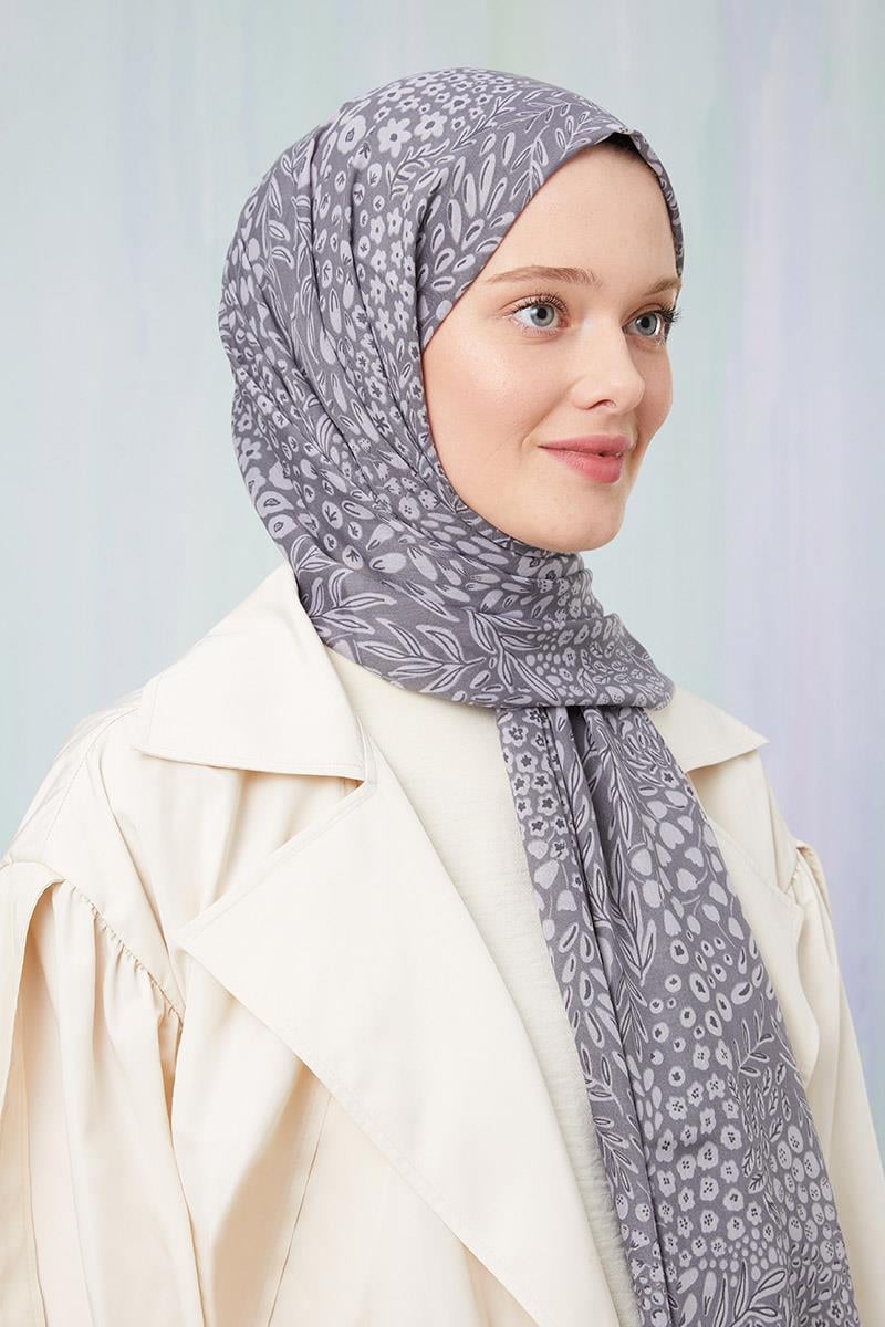 Fivescarf Gri Desenli Cotton Şal